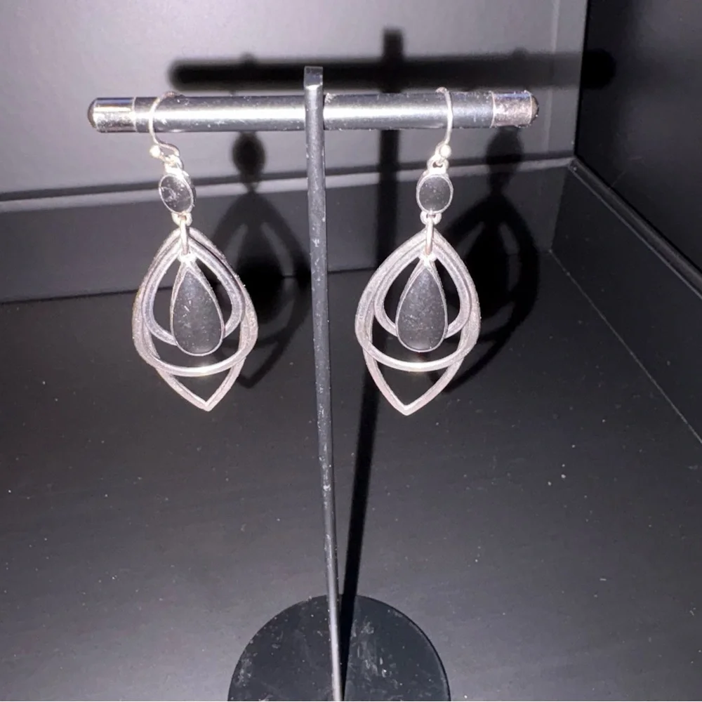 Lia Sophia Silver and Black Geometric Earrings